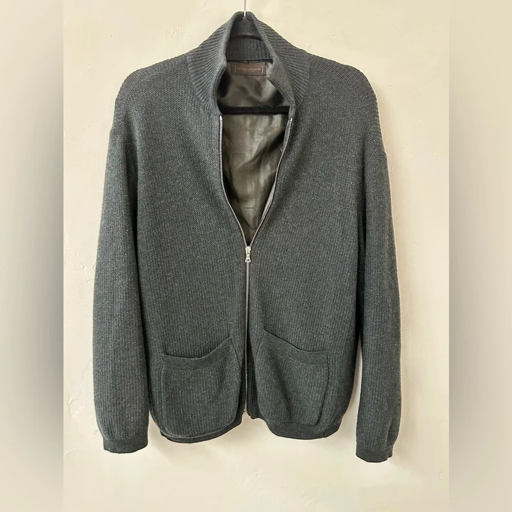 Narciso Rodriguez Charcoal Gray Zip Front Wool Cardigan - Picture 1 of 7